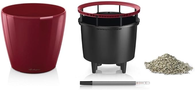 Lechuza Classico LS 43 Scarlet Red High Gloss, Self-Watering Round Planter, D16.9 H15.7 in
