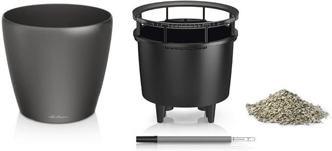 Lechuza Classico LS 43 Charcoal Metallic, Self-Watering Round Planter, D16.9 H15.7 in