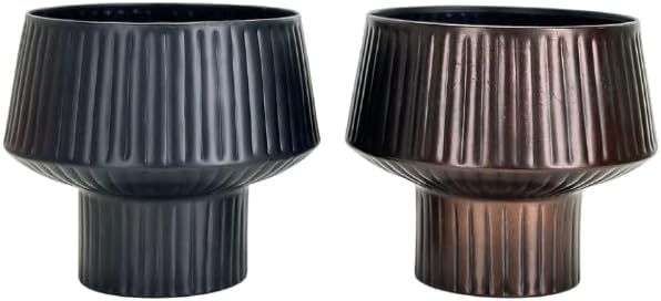 Wide Top Modern Handmade Metal Indoor Planter with Unique Shape, Vertical Grooved Design and Anti-Scratch Pads, Rust-Resistant Finish that is Sustainable Non-Plastic Pot Recyclable Metal Vase (Copper)