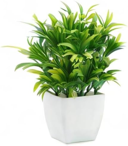 OFFIDIX Faux Plants Mini Potted Plastic Fake Green Plant Artificial Plants Aloe with White Square Pots for Home Decor (White Square Plastic Pots)
