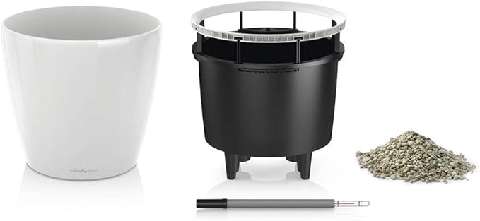 Lechuza Classico LS 43 White High Gloss, Self-Watering Round Planter, D16.9 H15.7 in