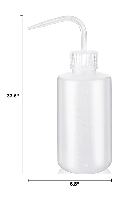 Valchoose Plastic Squeeze Bottle Leak Proof, 250ml | 8.5oz White Wash Bottle Chemical, LDPE, Safety, Medical with Narrow Mouth Scale Labels for Succulent Tattoo Label Watering (1 Bottle)