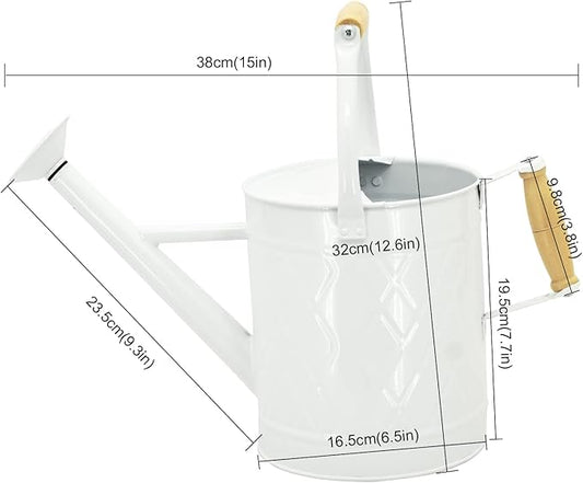1 Gallon Watering Can with Wooden Handles, White, Galvanized, Metal Watering Can with Removable Spout, Perfect Water Can for Indoor and Outdoor Plants