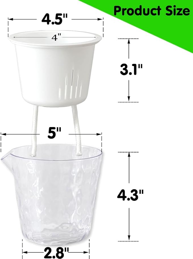 4 Inch Glacier-Textured Self Watering Garden Pots,4 Pack Clear Plastic Planters with Water Filling Spout,Flowerpot with Inner Pot for Indoor Plants,African Violets,Herbs,Succulents (White)