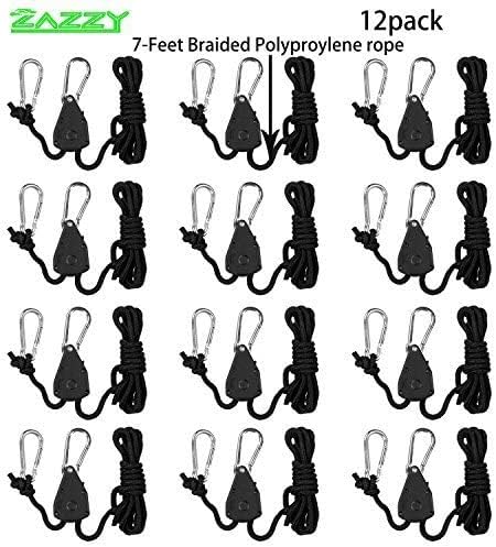 zazzy 6-Pairs 1/8 Inch Adjustable Rope Hanger for Grow Light, Grow Light Hanger Heavy Duty Ratchet Tie Down Strap with Reinforced Gear, Heavy Duty Rope Clip Hanger for Various Tie-Down Uses