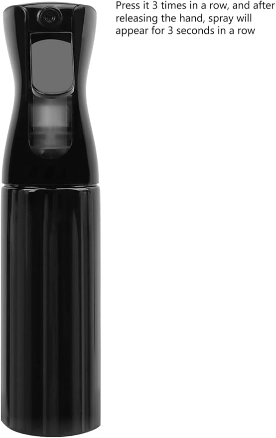 Spray Bottle for Hair (10.1oz/300ml) - 2 Seconds of Mist - Empty Ultra Fine Plastic Water Sprayer, For Hairstyling, Cleaning, Salons, Plants, Essential Oil Scents & More - Black,Press it 3 times