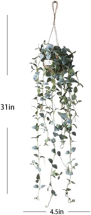 Artificial Plastic Plant Vine Small Hanging Basket Ornament for Indoor Walls, Shelves, Cabinets, Kitchens, Studies, Desks, Living Rooms 3.5-Inch Basket (Leaf A)
