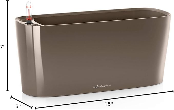 Lechuza Delta 20 Shiny Taupe, Self-Watering Planter Indoor, H7.1 L15.7 W5.9 in