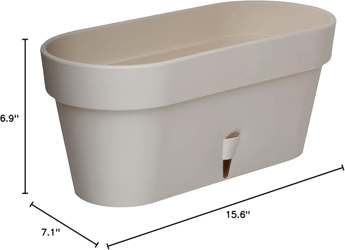 DECOPOTS - Pack of 3 - Self Watering Window Box Planter - Indoor/Outdoor - Windowsill/Oblong Shape Plastic Planter with Bottom Watering and Water Level Indicator (15.6 Inch Long, Sand)