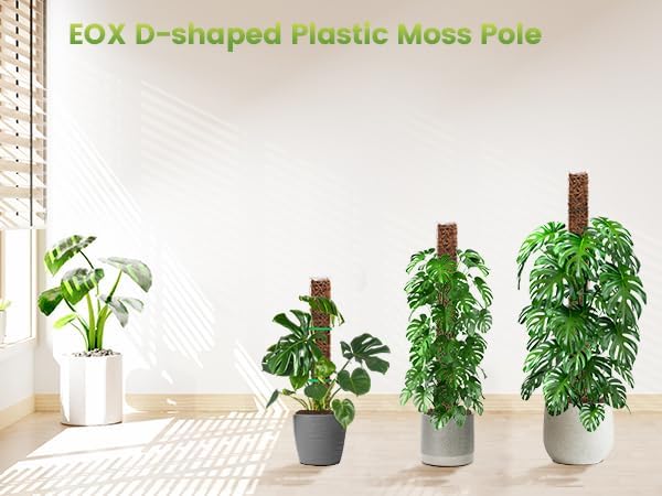 EOX 6 Pack 24" x2 + 36" x2 + 48" x2 Plastic Moss Pole for Monstera, Large D Shaped Poles for Climbing Plants Work with Sphagnum Moss, 210 Inch Total