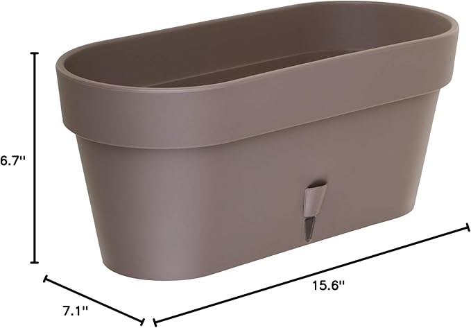 DECOPOTS - Pack of 3 - Self Watering Window Box Planter - Indoor/Outdoor - Windowsill/Oblong Shape Plastic Planter with Bottom Watering and Water Level Indicator (15.6 Inch Long, Shade)