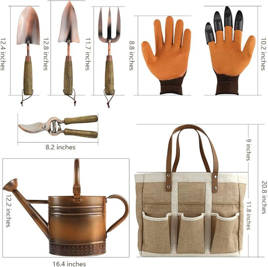 1 Gallon Galvanized Steel Watering Can with 3 Pcs of Garden Tools, 1 Pc of Pruning Shear, 1 Pair of Gardening Gloves,1 Pc of Garden Tools Organizer Tote