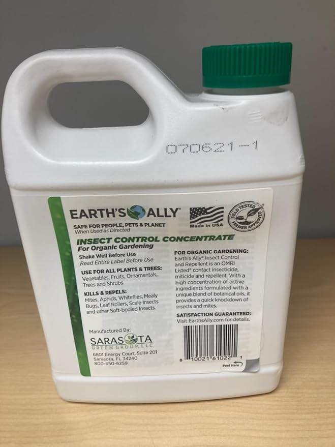 Earth's Ally Outdoor Indoor Plant Insecticide Concentrate - Insecticidal Soap for Plants - Insect Repellent Pest Control for Spider Mite, Aphid, Mealybug - Bee, Pet, Kid Safe - 32 Oz, Makes 5 Gallons
