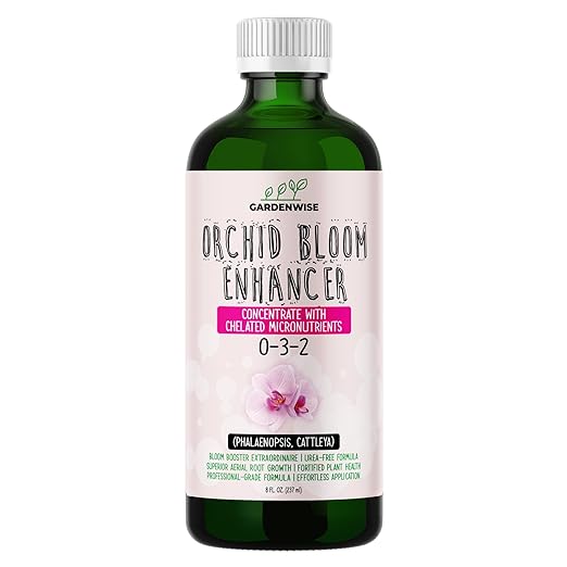 GARDENWISE 0-3-2 Giant Bloom: Orchid Bloom Enhancer - Orchid Bloom Booster - Orchid Food Fertilizer Concentrate - Chelated Nutrients for Healthy Flower & Reblooms (8 OZ)
