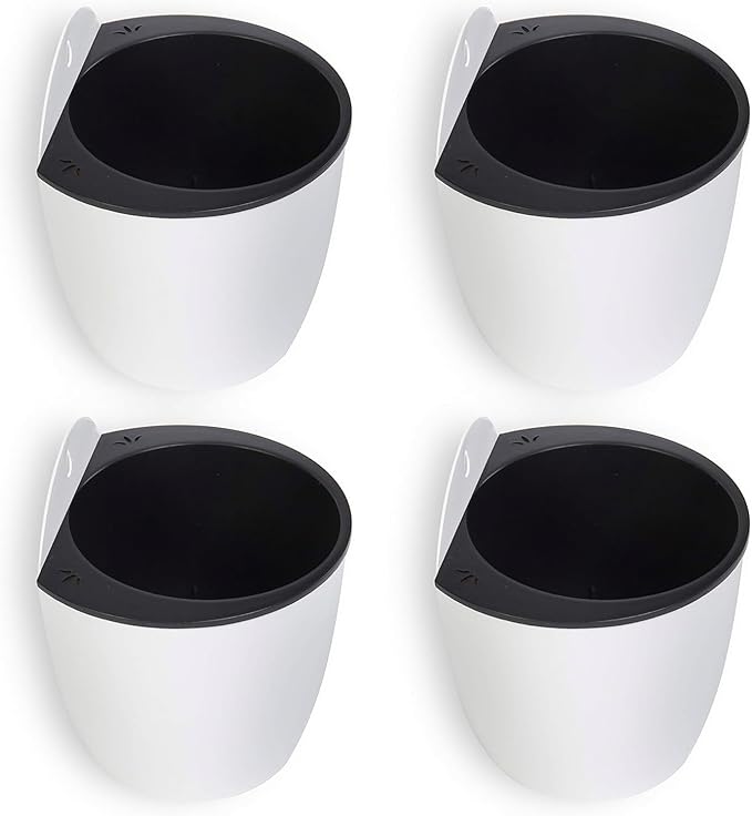 MyGift 7.5 Inch Wall Planters for Indoor Plants, White Plastic Hanging Self Watering Plant Pots, Flower Cactus Herbs Plant Container Wall Planter Set of 4