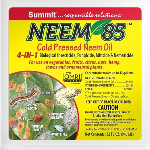 Summit NEEM 85 Cold Pressed Neem Oil, Quart