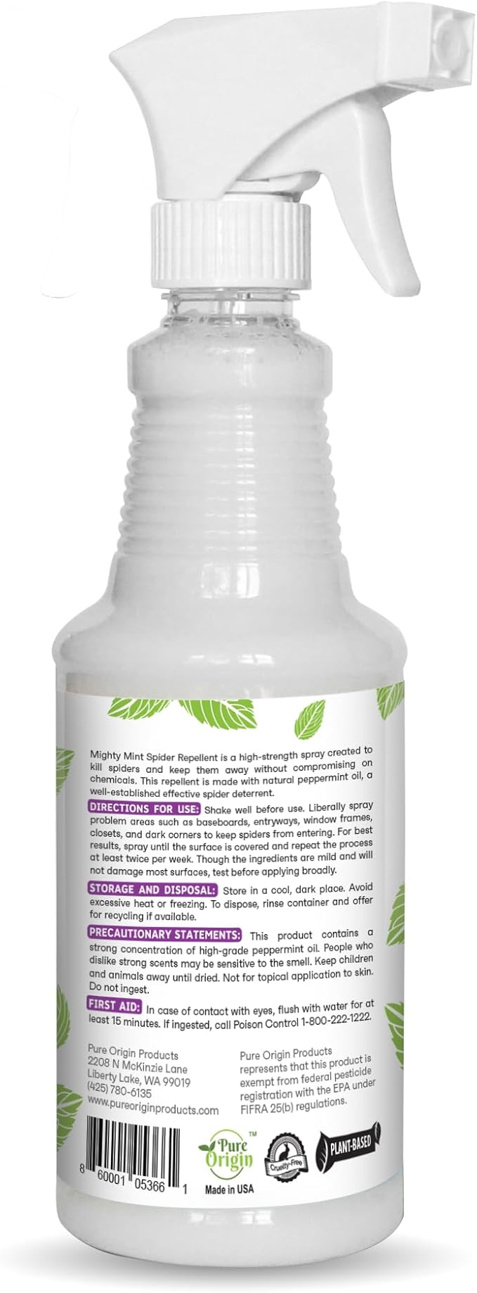 Mighty Mint Peppermint Oil Spider Repellent Spray – Indoor & Outdoor Bug Control for Spiders and Insects – Plant-Based, Extra-Strong Formula - 16 oz
