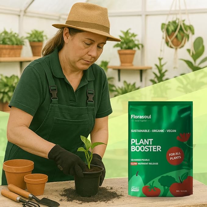 Florasoul® Slow Release Organic Seaweed Pearls 6.6lbs-550ft2, Concentrated Vegan Formula, Up to 30% More Growth/Harvest, 3-Month Sustained Nutrient Feed for Gardenbed, Lawns. Pet-Friendly