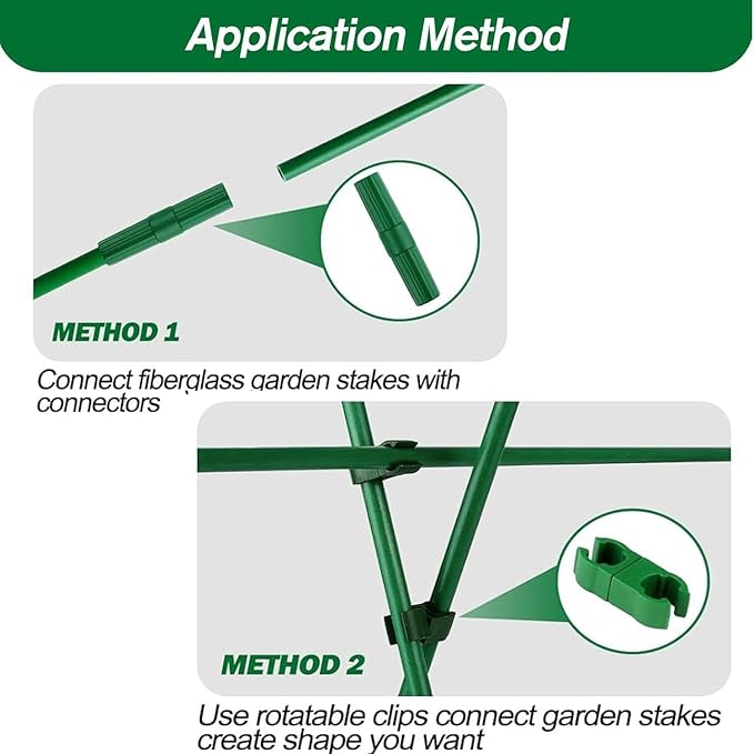 30Sets Garden Stakes Set 120pcs with 14 Inch Plant Sticks and Stake Arms, DIY 4ft 5ft 6ft 7ft 8ft Tomato Stakes, Garden Stakes for Vegetables Tomato Pepper Indoor Outdoor Plants