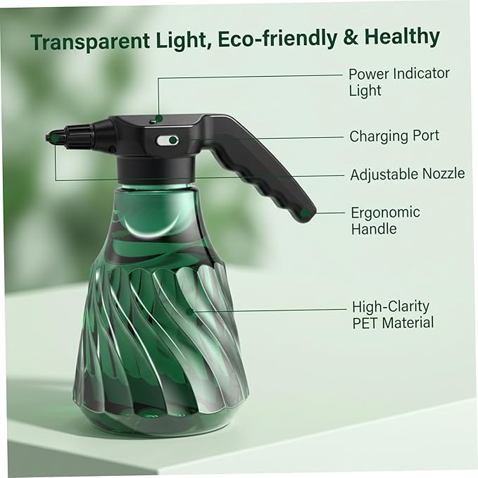 Electric Spray Bottle 2000ml, Rechargeable Plant Mister with Dual Spray Modes & Long Nozzle, Ergonomic Water Sprayer for Indoor Plants, Home Gardening Electric Bottle
