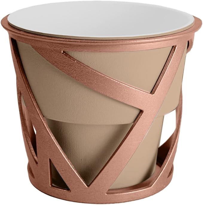 The HC Companies 6 inch Indoor Plant Pot with Stand – Small Taupe Curio Planter with a Geometric Stand in a Copper Finish