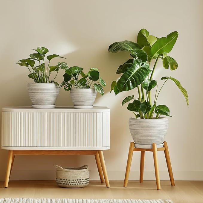 6 Inch Flower Pots - Ceramic Planters for Indoor Outdoor Plants, Ceramic Plant Pots with Drainage Hole and Saucer, Modern Round Plant Pot, Desk Decor, Gifts for Gardener, Textured Grey