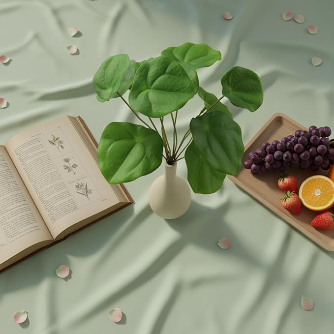 Artificial Green Plants with Ceramic Vase, Faux Pilea Plants Fake Greenery Indoor for Office Desk Bedroom Livingroom Bathroom Shelf Windowsill Home House Decor (Emerald Green)