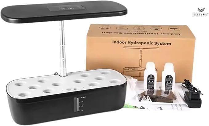 ELITE BAY-Hydroponic Growing System with 12 Pods – Smart Garden with LED Display, Full-Spectrum Grow Light & 4L Water Tank | AU/US Plug | Soil-Free Planter Kit | Black |for Home, Office & Kitchen.