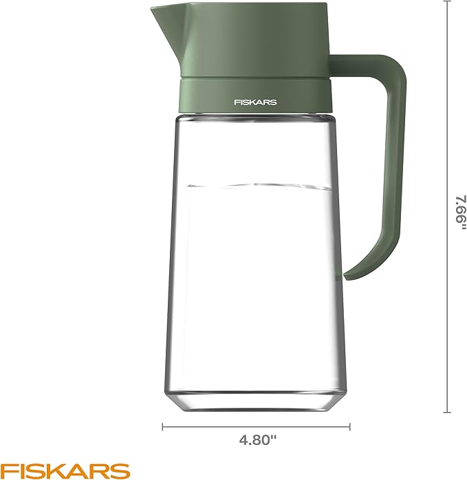 Fiskars Glass Watering Can for Indoor Plants, Small Pitcher for Succulents & Herbs, Easy Fill Top Design and Mess Free Pouring with Narrow Spout for House Plants, Modern Decor Style, 17 oz, Clear