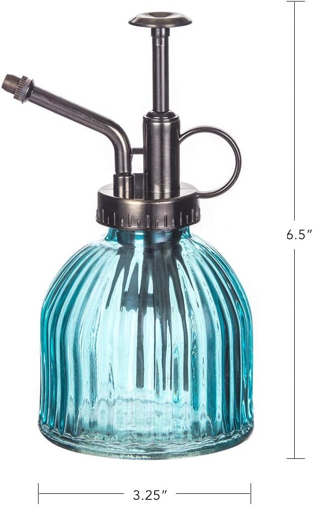 Topadorn Blue Glass Plant Mister Spray Bottle - Mini Vintage Watering Can with Pump for Indoor Plants & Succulents