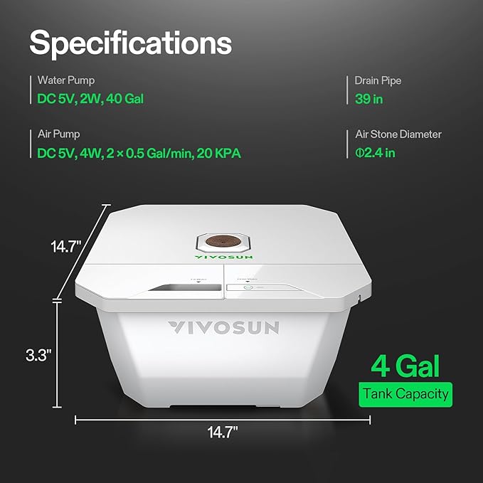 VIVOSUN VGrow DWC Hydroponics System Kit, Only for VGrow Smart Grow Box, Not Compatible with E42A/E42A+/A22/A10,Not Used in Grow Tent, 4-Gallon with Air Stones & Rapid Rooters