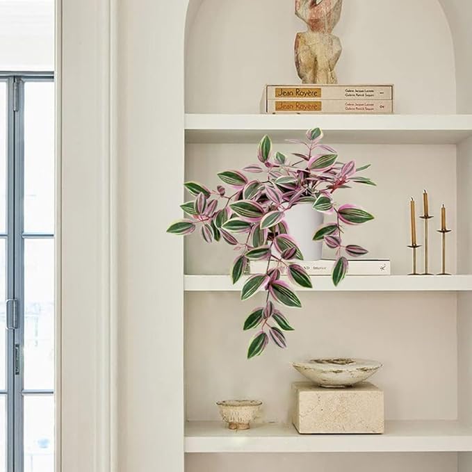GnFlus Fake Hanging Plants in Ceramic Pot, 20 Inch Artificial Pink Ivy Leaves Plant Faux Greenery Vine Plants for Home Bedroom Office Table Shef Desk Indoor Outdoor Decor Pink