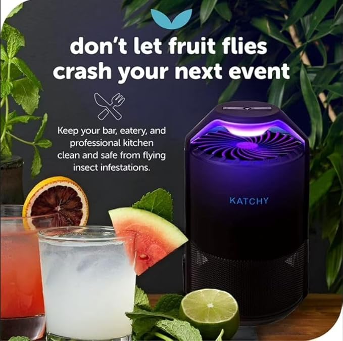 Katchy Flying Insect Trap Indoor – Catcher & Killer for Mosquito, Fruit Fly, Gnat & Small Moth – Non-Zapper with Suction & Blue Light – Ideal for Indoor Spaces, Kitchen & Plants (Original, Black)