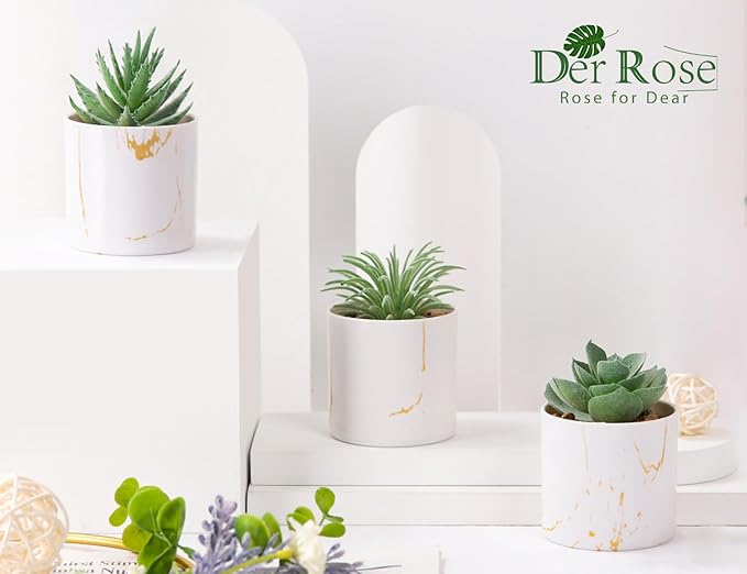 Der Rose 3 Pack Small Fake Plants Succulents Plants Artificial in Pots for Home Office Desk Decor for Women