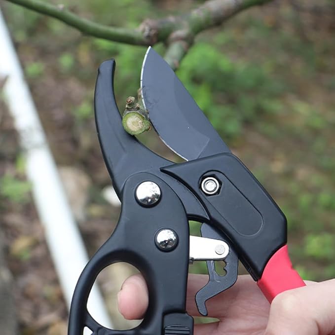 Professional Garden Clippers Ratchet Pruning Shears Gardening Scissors,Weak Hands & Arthritis,Work 3 Times Easier,for Cutting Rose, Flower, Hedge, Stem,Black&Red