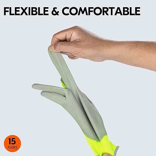 Vgo... 15-Pairs Safety Work Gloves, Gardening Gloves, Polyurethane Coated, Dipping Gloves, Latex Free (Size S, Yellow, PU2103)