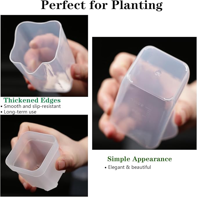 16 Pack 2" Mini Clear Self Watering Plant Pots, Plastic Planters with Bottom Water Tray & Watering Rope, Nursery Planting Pot for Indoor Out Door Plants