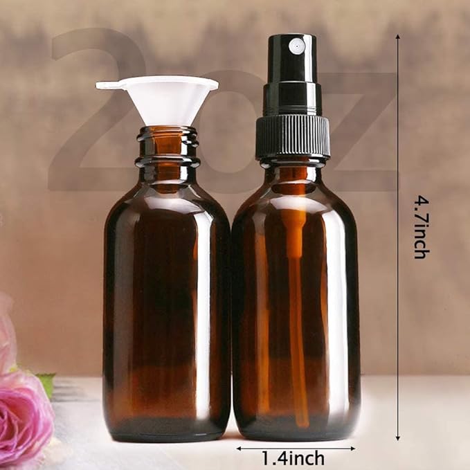 Wedama Spray Bottle, 2 oz Fine Mist Glass Spray Bottles, Little Refillable Liquid Containers for Watering Flowers Cleaning (8 Pack, Amber)