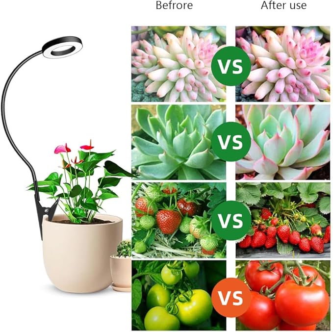 Plant Grow Light, 48 LEDs Full Spectrum Grow Lights for Indoor Plants, Height Adjustable Small Halo Grow Light with Clip, 3 Spectral Modes, Auto Timer 3/9/12Hrs, 10 Levels Brightness,Black