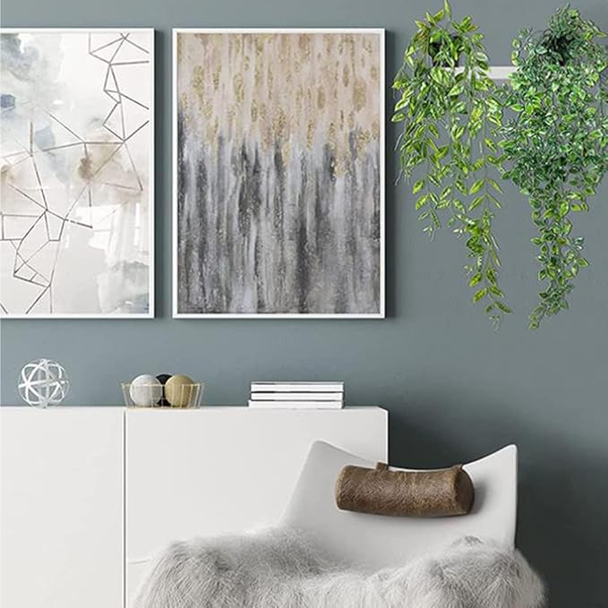 Artificial Hanging Plants, 2pcs artificial plants indoors in pots, Greenery Fake Plants Decor, Small Artificial Plants in Pots, Fake Potted Plants, Faux Plants for Wall Home Room Office Decor