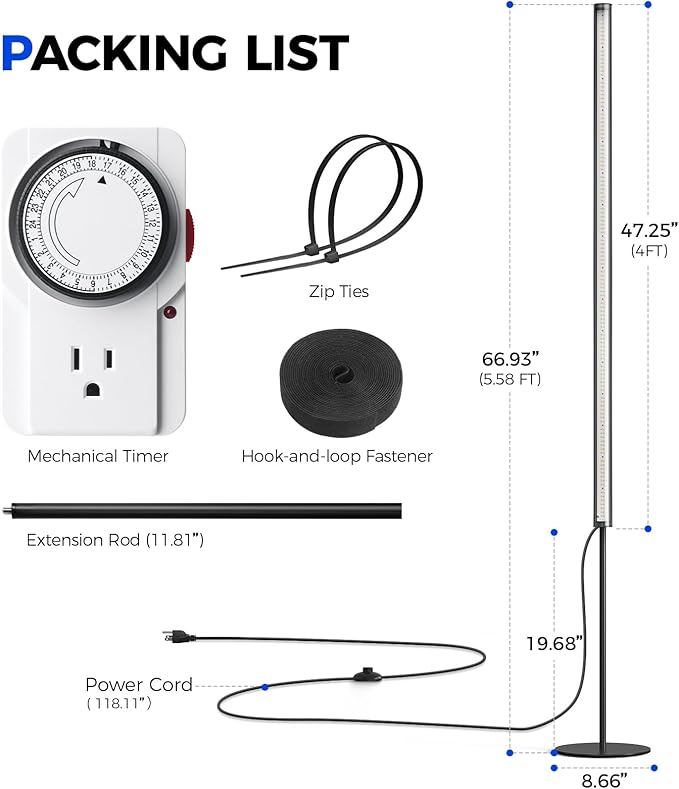 Barrina T1S Standing Grow Light for Indoor Plants with Timer, 65W 660nm High PPFD Full Spectrum, Tera Series Vertical Grow Lights Adjustable Height 5FT-5.6FT, Foot Switch, Non-Glare Design, Black