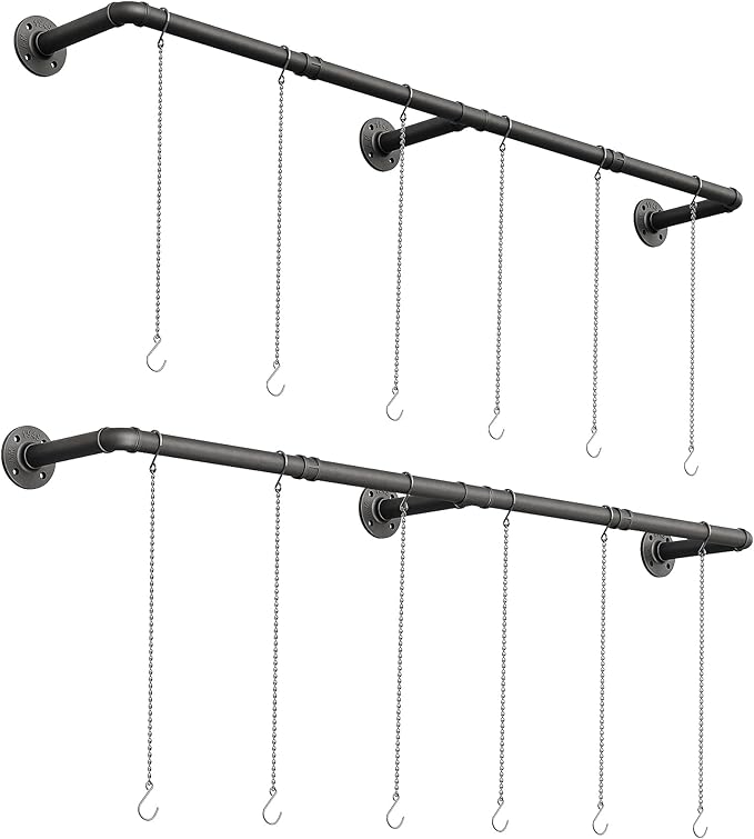 SOFITORG Plant Haning Rod, 2 Pack Hanging Planters for Indoor Plants with 6 Chains, Wall Plant Hanging Bar for Window Celling, 65.7 Inch, Metal Black, Pots Not Included