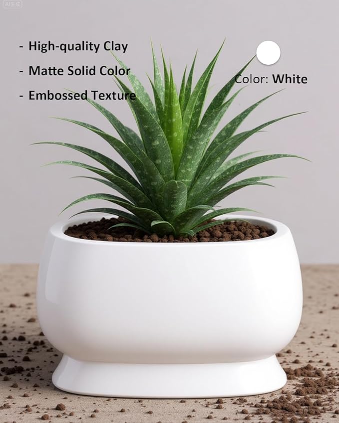 OXART Ceramic Plant pots Indoor Pots Set with Drainage Holes, 11.8+9 inch Flower Pot Rectangle Planters Pots for Plants for Plants Lilies, Cacti, Succulents, and Pothos, No Trays (White-3)
