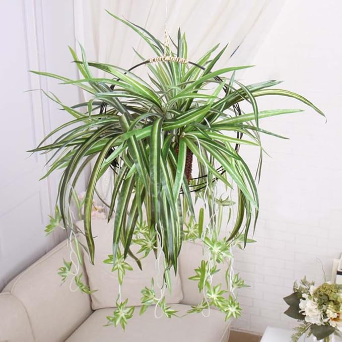 3 Packs Artificial Spider Plant, Silk Faux Chlorophytum Comosum Fake Spider Hanging Plant Decor for Outdoor Indoor Home Garden Office Decoration