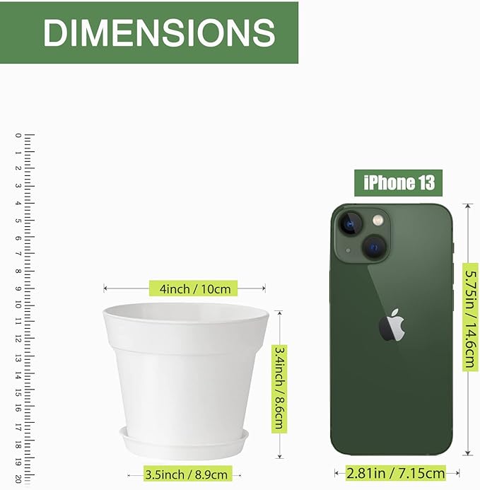 SwinDuck 28 Pack 4 inch Small Plant Pots, Plastic Planters with Drainage Holes and Saucers for Flowers Plants, Succulents, Seed Starting Pots, White