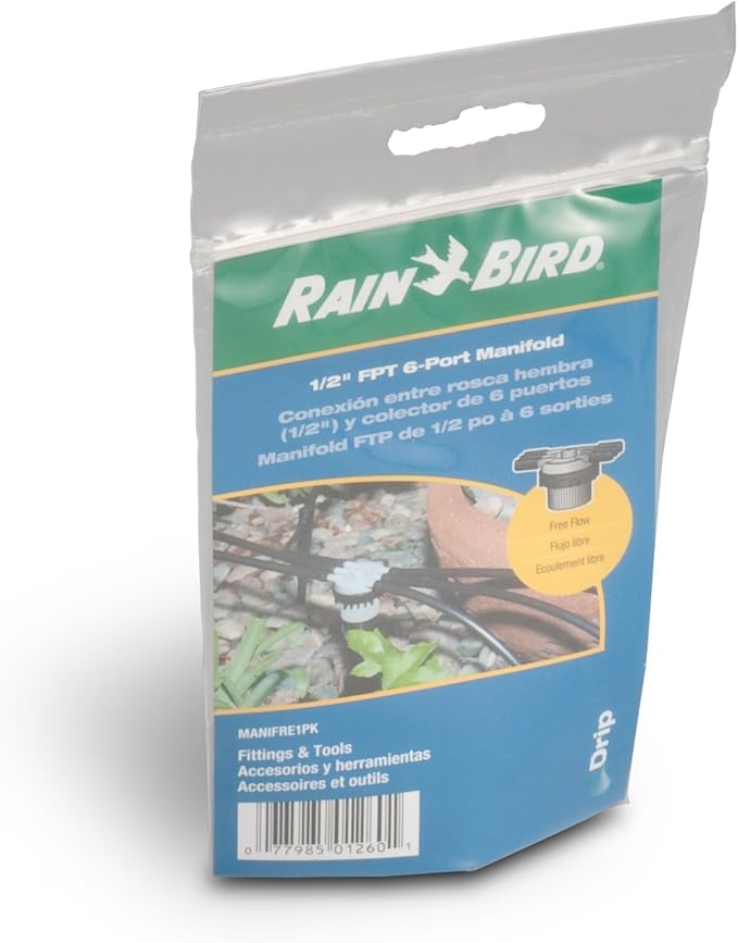 Rain Bird MANIFRE6S Drip Irrigation 6-Port Manifold, Unregulated Free Flow (Pack of 10)