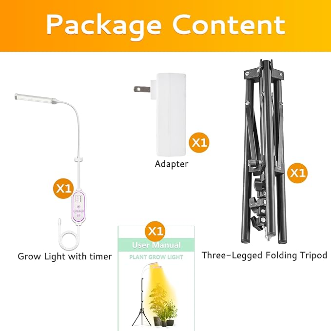 105 LED Grow Lights for Indoor Plants Full Spectrum, LED Plant Light with Stand, Adjustable Height, Plant Grow Lights with Auto 4/8/12/H Timer for Indoor Tall Plants(105 LEDs)
