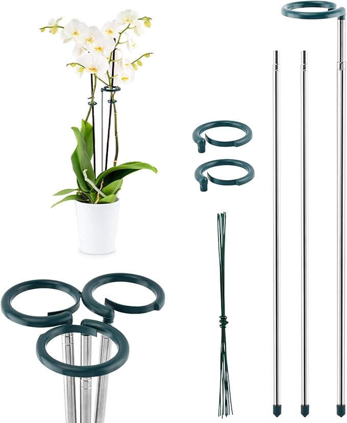 3 Pack Extendable Monstera Plant Support Stakes, Aluminum Alloy, Tomato Stakes Length Adjust from 16.93" to 32.28", Single Stem Support Stakes for Plant Flowers,Rose, Orchid
