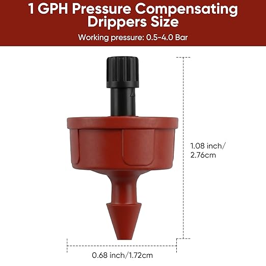 1 GPH Pressure Compensating Drippers for Garden System: Self-Cleaning Constant Flow Drippers for 1/4 Inch Drip Irrigation Tubing - Drip Irrigation Emitters for Drip Irrigation System Users (60pcs)