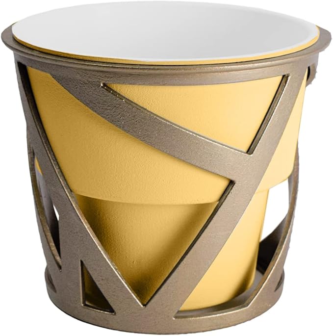 The HC Companies 5 Inch Indoor Plant Pot with Stand – Small Honey Colored Curio Planter with a Geometric Stand in an Antique Bronze Finish